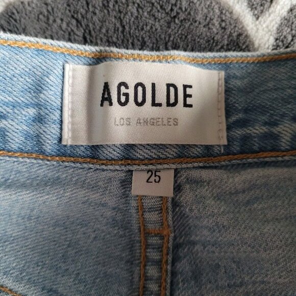 AGOLDE Riley Straight Jeans Size 25 Medium Wash High Rise Button Fly Distressed - Picture 3 of 11
